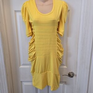 Sexy APPLE BOTTOMS Y2K yellow party mini dress bodycon ruched sides Sz XL tight